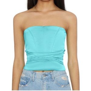 Turquoise Danielle Guizio self tie satin corset top